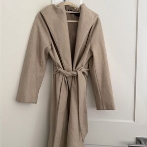 Zara Beige Hooded Wrap Trench Coat with Self-Tie Belt